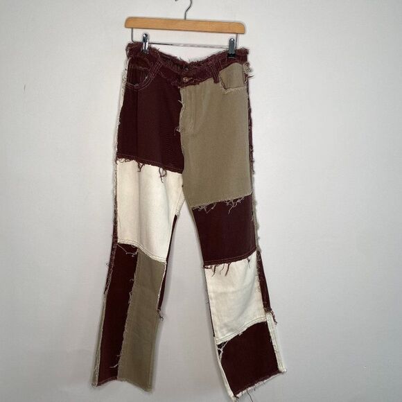 JADED LONDON Brown Patchwork Distressed Jeans | Size: 30 - Picture 2 of 8